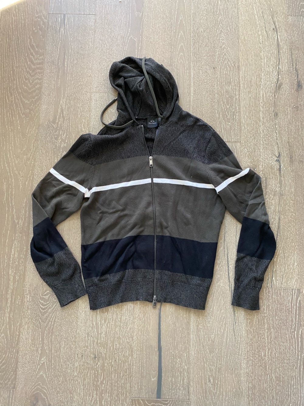 Armani Exchange Men's Hooded Zip Sweater in Charcoal & Navy